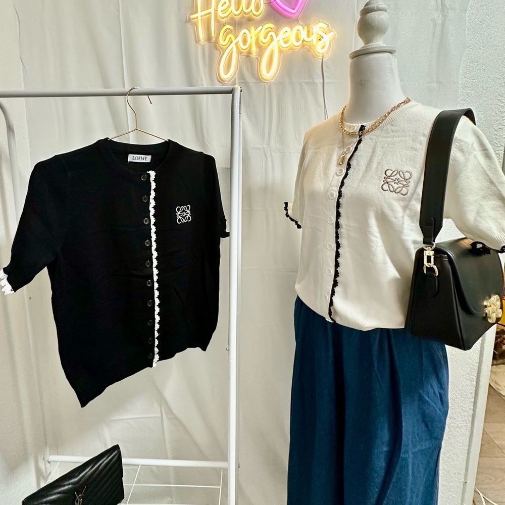 Chic Contrast Button Down Cardigan - Black - image 1